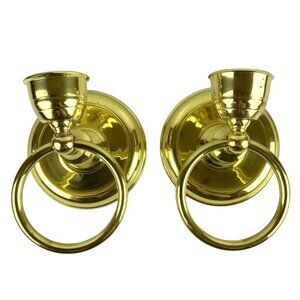 Pair Of Lacquered Brass Wall-Mounted Candle Holders Loop Design Made In India